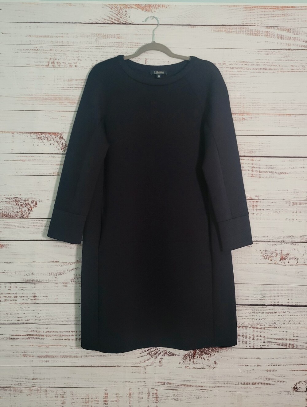 'S Max Mara Black Jersey Knit Midi Shift Dress Small